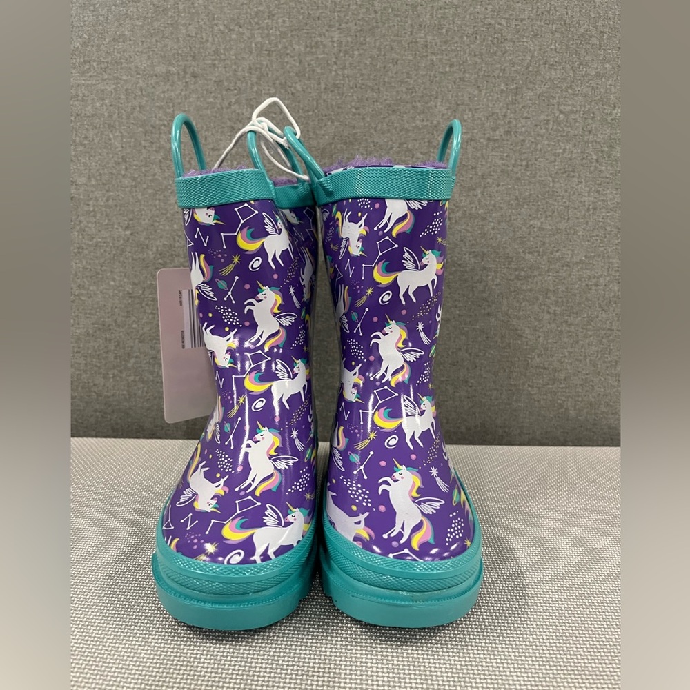 Toddler rain boots w/faux fur lining. Fun unicorn pattern. Size 11-12 - Picture 5 of 12